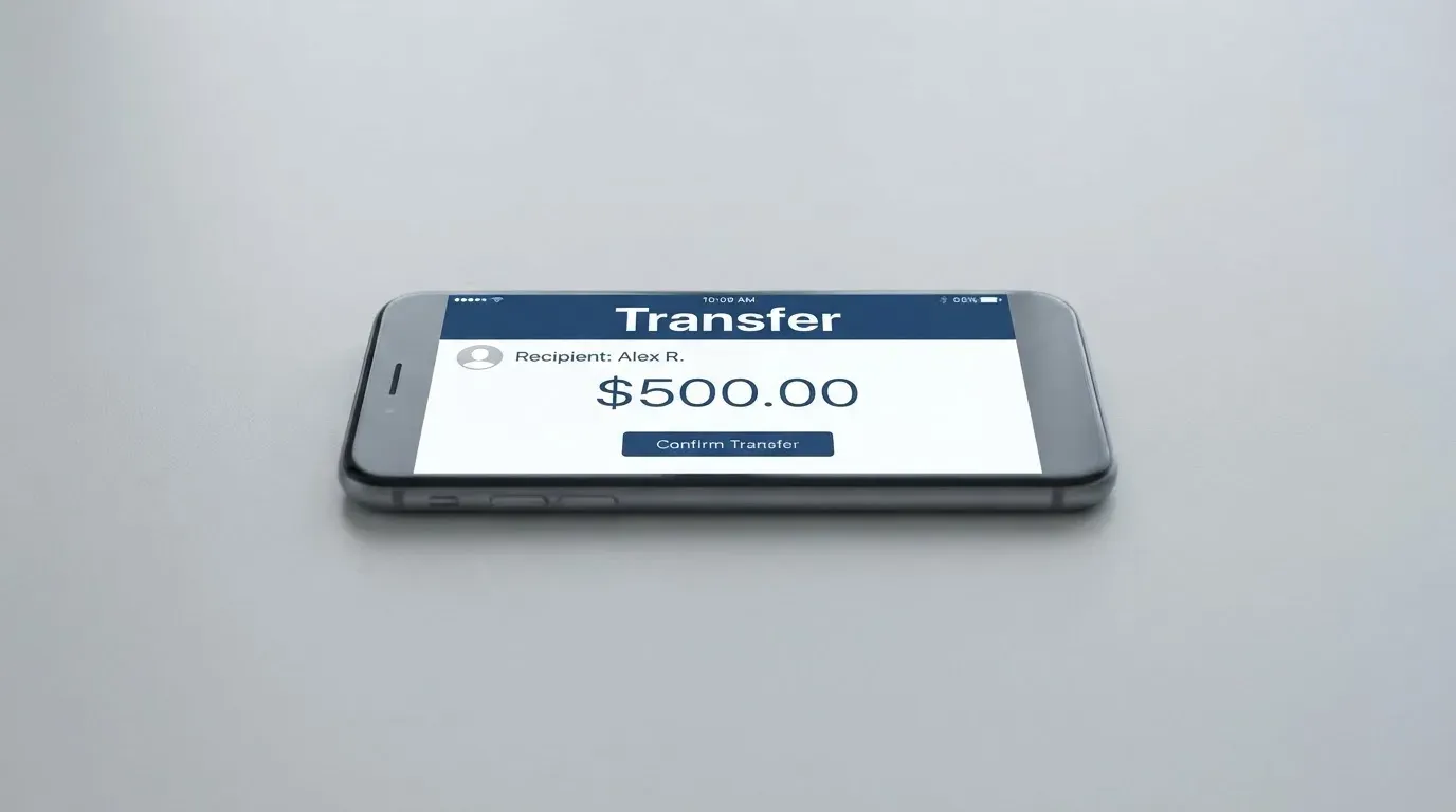 A phone showing a stablecoin transfer screen
