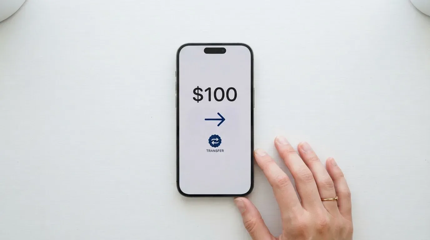 A phone showing a stablecoin transfer screen