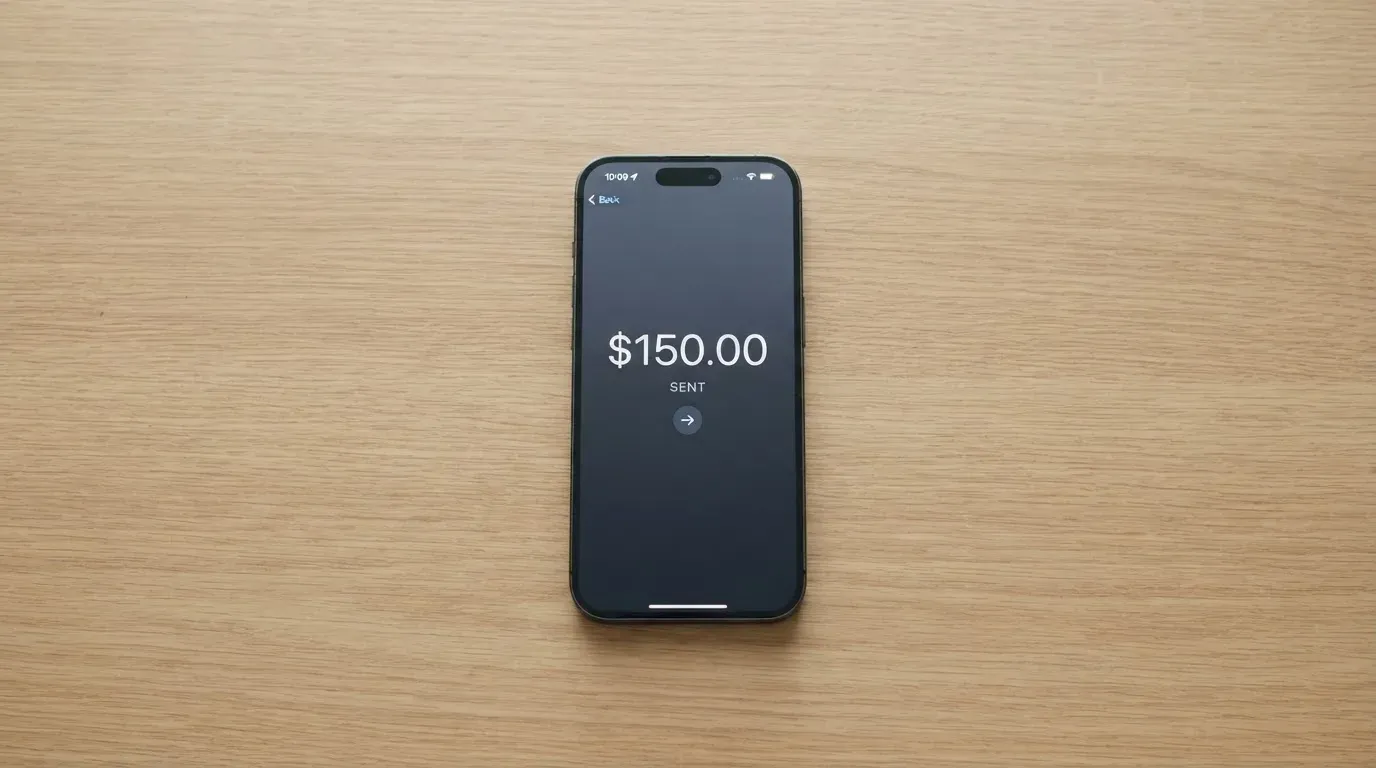 A phone showing a stablecoin transfer screen