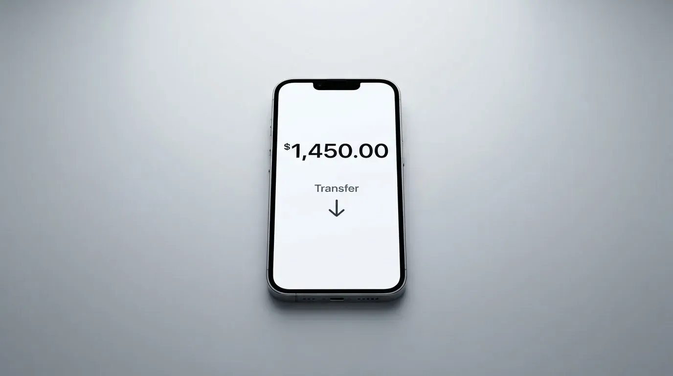 A phone showing a stablecoin transfer screen