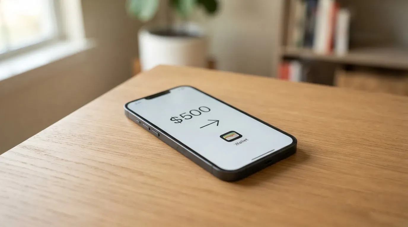 A phone showing a stablecoin transfer screen